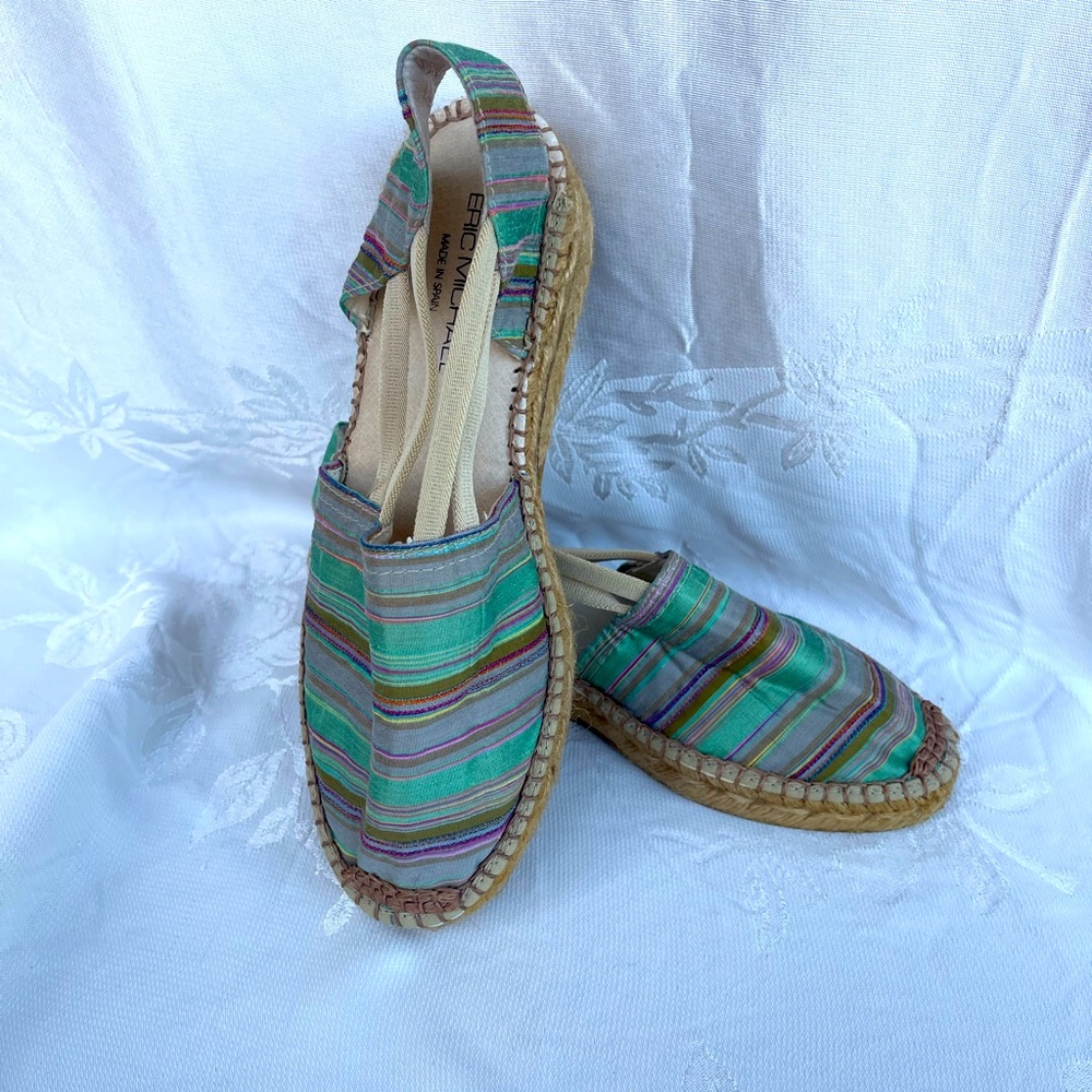 Eric Michael silk/linen blend and leather espadrilles NEW size 37 made in Spain